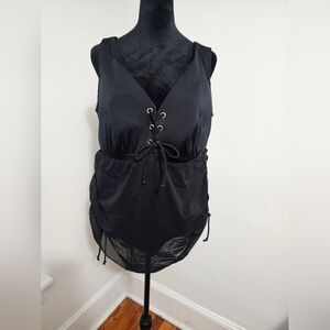 Black Lace-Up One Piece Swim Suit